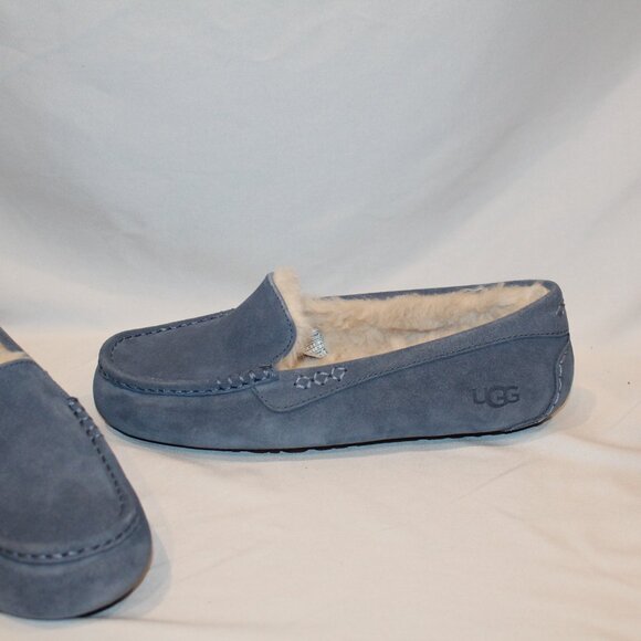 NIB UGG WOMEN'S‎ ANSLEY BLUE SUEDE SHEARLING LINED SLIPPERS - Picture 6 of 8